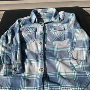 Blue and White Plaid Button-Up Shirt